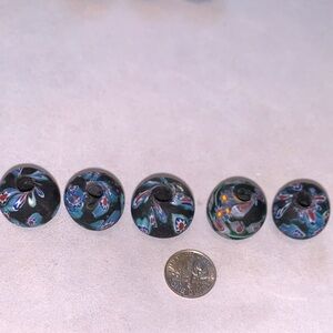 Blue and Red Millefiori Vintage Glass Beads large Set (5)